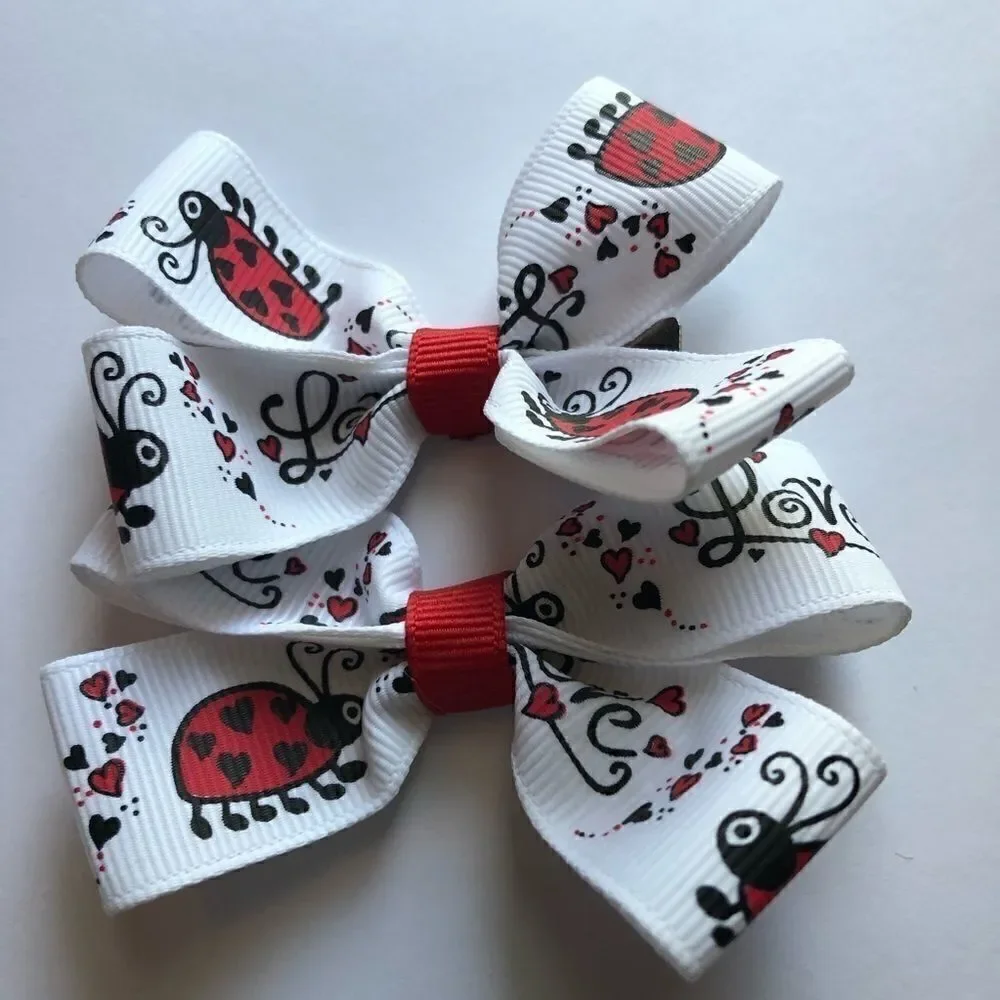 Bow pair hair bows accessories Love bug ladybug